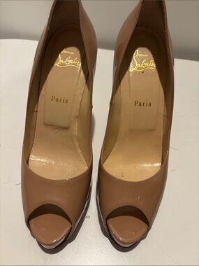 Christian Louboutin Tan Patent Leather Peep-Toe Pumps